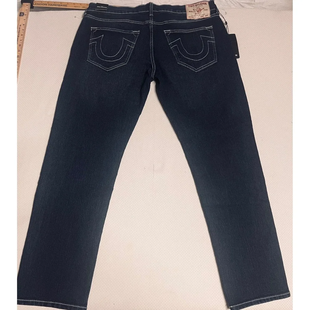 True Religion Geno Slim Jeans Mens 36 Dark Lunar Shadow NWT Horseshoe Stitch